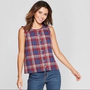 Universal Thread Sleeveless Plaid Button Blouse